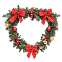 Christmas Wreath with Red Bows and Ornaments