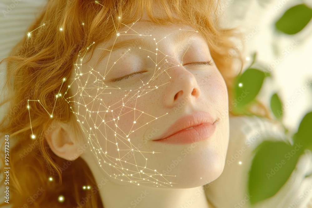 Poster close up of a woman’s face illuminated by soft glowing neural pathways evoking mindfulness introspec