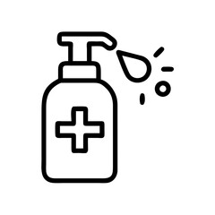 Fototapeta premium Hand sanitizer bottle icon, simple black line art, isolated on white, hygiene concept