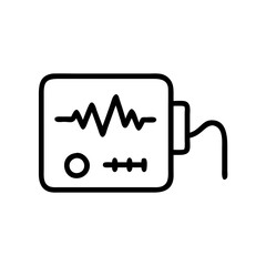 Heart monitor icon, simple black line art, isolated on white, medical equipment concept