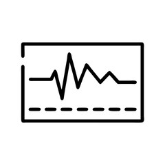 Heartbeat monitor icon, simple black line art, isolated on white, medical equipment concept