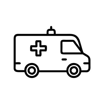 recommend clip art: Ambulance icon, simple black line art, isolated on white, emergency vehicle concept