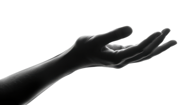 Helping hand outstretched on transparent background