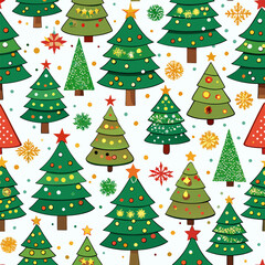 Obraz premium Seamless pattern for Christmas holiday with cute Christmas trees. Childish background for fabric, wrapping paper, textile, wallpaper and apparel