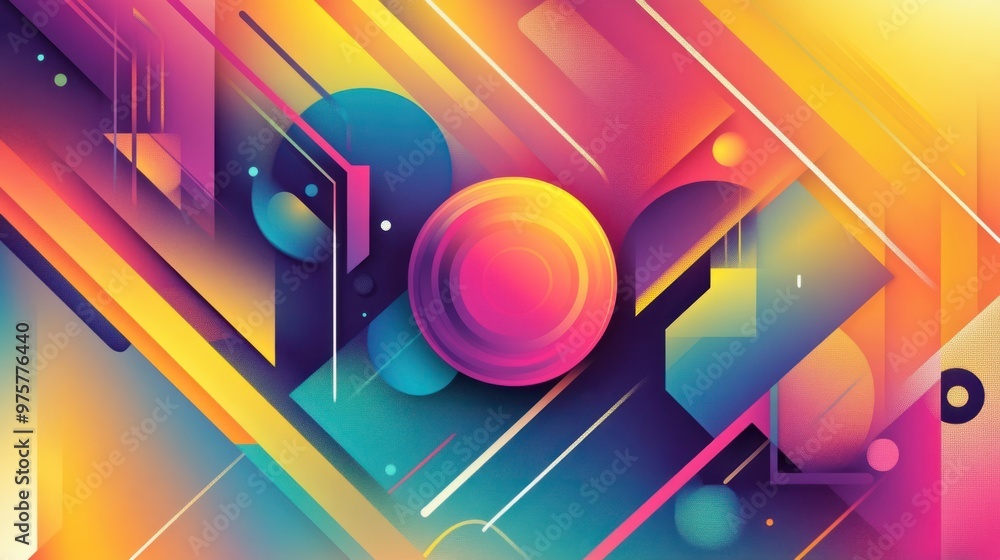 Poster a colorful abstract vector design with geometric shapes and gradients, perfect for backgrounds or we