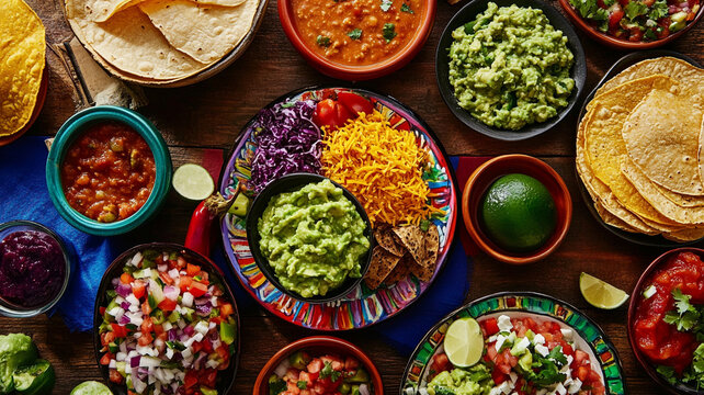 Celebrate National Taco Day with vibrant spreads of guacamole, salsa, and fresh tortillas - Powered by Adobe