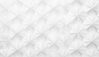 Mesh of three-dimensional white triangles geometrical background wallpaper banner flat lay top view from above. Minimalist hexagon pattern with soft white and light grey tones, clean and seamless