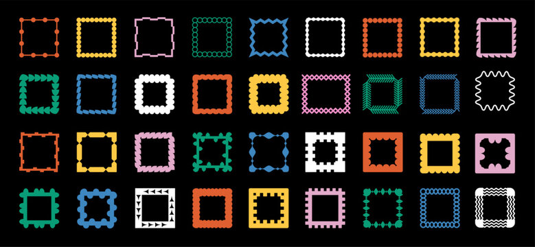 Brutal modern contemporary figure. Set of frames. Abstract geometric shapes and icons. Swiss design aesthetics. Trendy 90s retro style.