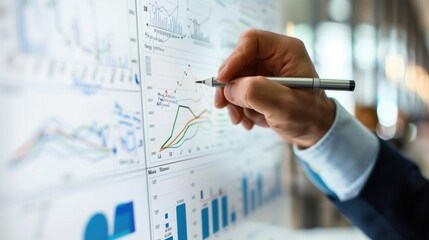 Close-up of a financial advisor's hand drawing a wealth management strategy on a digital whiteboard