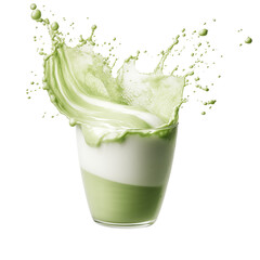 Green Tea Latte Splashing in Mid-Air with Vivid Motion Captured On Transparent Background