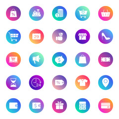 Black Friday vector icons on color gradient rounds isolated on white background. Black Friday icons set for web and ui design