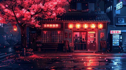 Bright neon night in a cyberpunk city. Photorealistic 3d illustration of the futuristic city. Empty street with blue neon lights