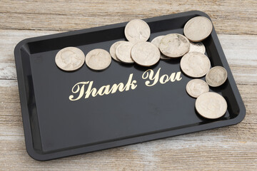 Thank you tip with a tray and money