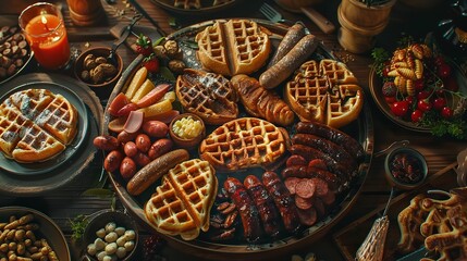 A platter filled with different types of waffles 