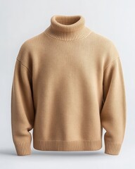 Beige Knitted Turtleneck Sweater Mockup for Fashion Design