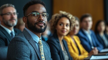 Obraz premium a diverse group of business people engaged in a conference meeting in an office highlighting the collaborative discussions and professional interactions of the event
