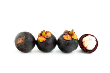 Mangosteen fruit isolated on white background, Ripe mangosteen fruit