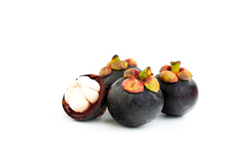 Mangosteen fruit isolated on white background, Ripe mangosteen fruit