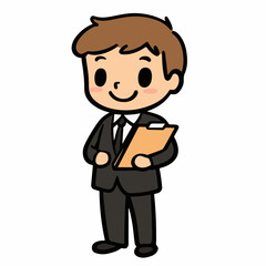 Cartoon Businessman Holding Folder in Formal Attire