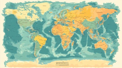 A vector map of the world with detailed country borders and labels, ideal for travel or educational purposes