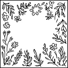 Floral Vector Border with Hand-Drawn Elements