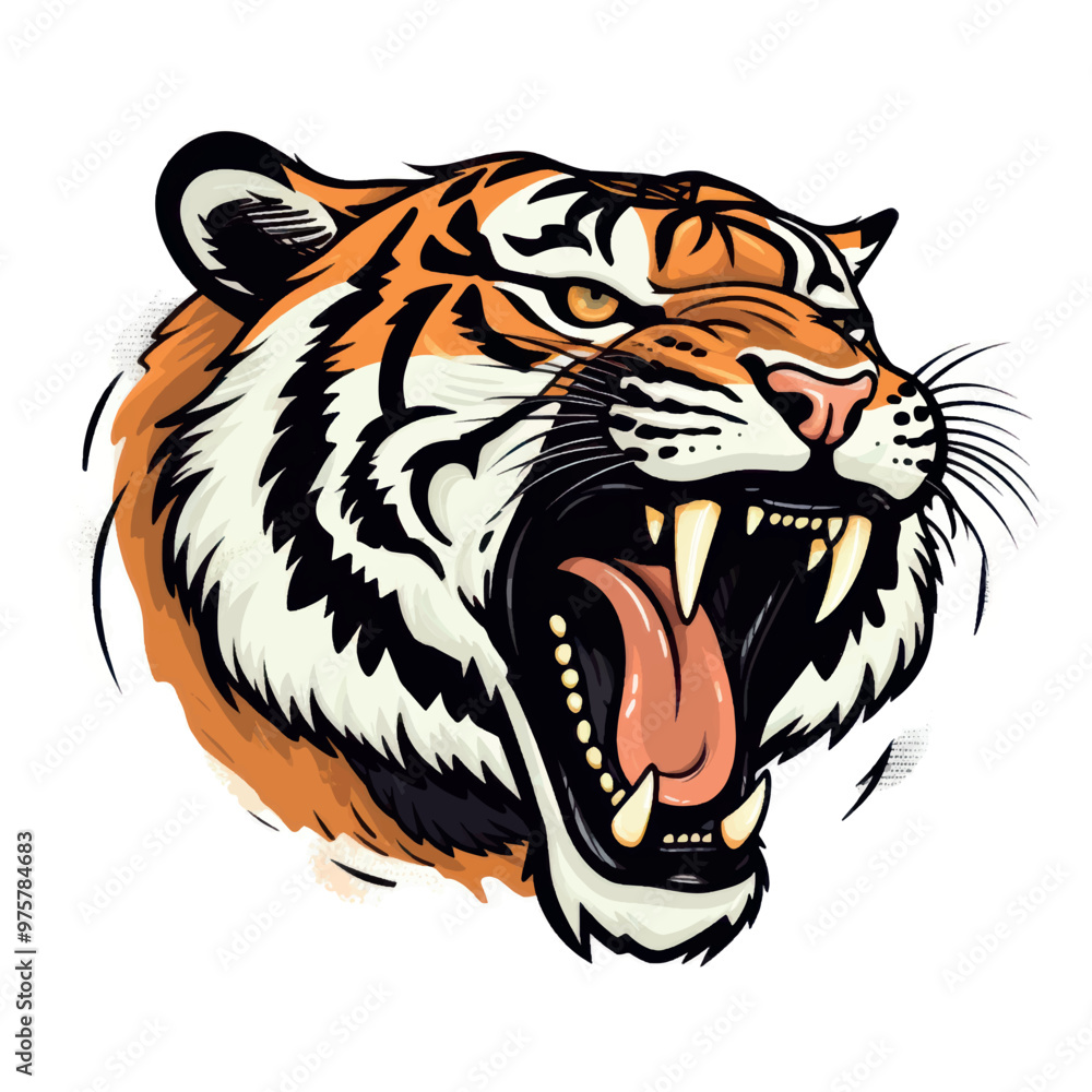 Sticker Fierce roaring tiger illustration