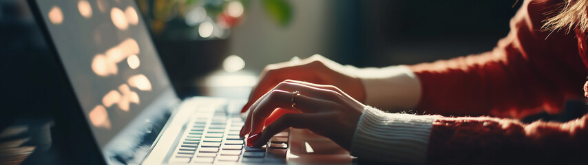 person typing on keyboard close up, work concept, created with generative AI technology