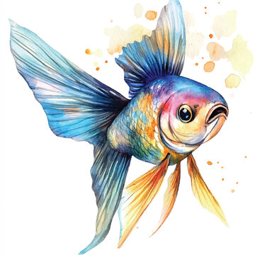 recommend clip art: cute fish  watercolor clipart illustration isolated