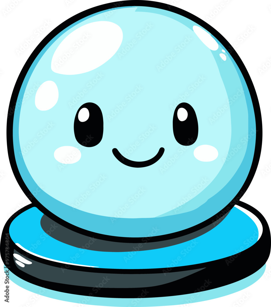 Poster Cute Blue Cartoon Sphere Character on Base