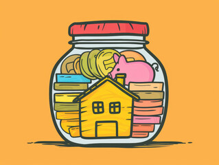 Housing costs illustrated in flat design show a family relocating to a new home with moving boxes. A pastel cartoon captures economic impact and lifestyle changes.