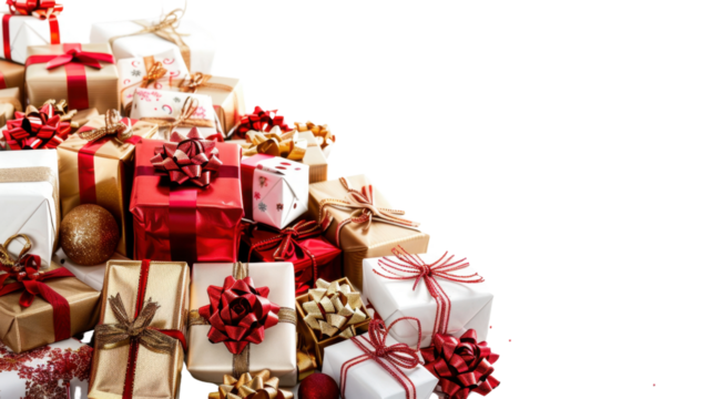 Border of gifts, presents Christmas on transparent background