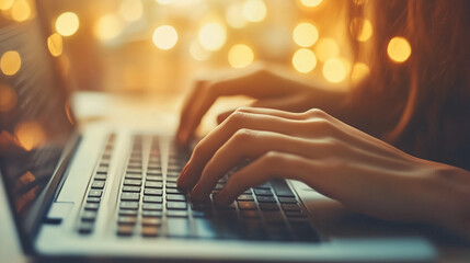 person typing on keyboard close up, work concept, created with generative AI technology