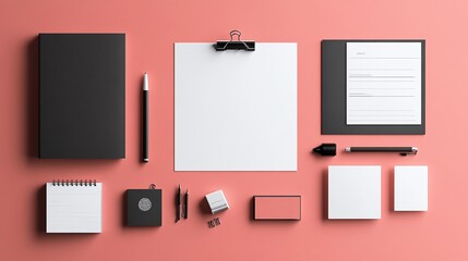 detailed look at a coworking space with a stylish stationery set mockup showcasing modern office supplies and branding materials arranged in a professional and creative layout