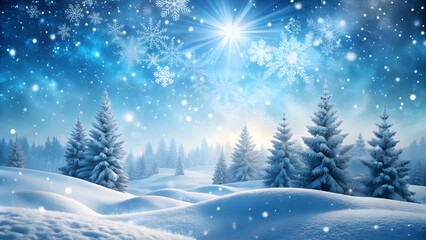 Fototapeta premium Natural Winter Christmas background with sky, heavy snowfall, and snowdrifts. Winter landscape with falling christmas shining beautiful snow