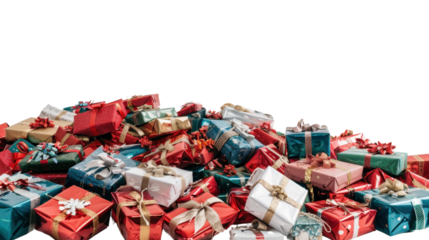 Border of gifts, presents Christmas on transparent background