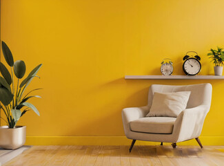 Yellow modern living room and armchair with copy space
