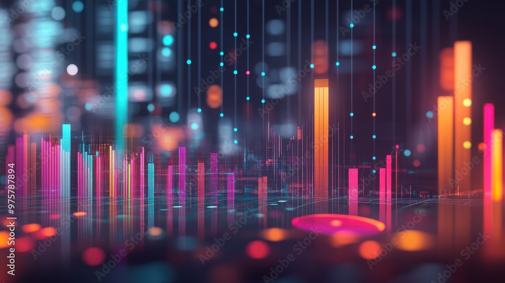 Poster abstract digital data visualization with neon colors