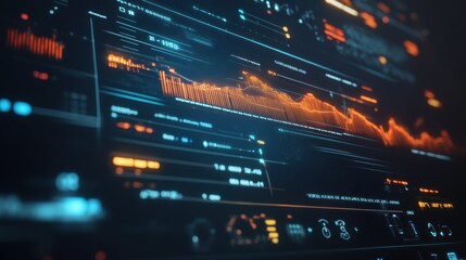 Naklejka premium Abstract Tech Background with Orange and Blue Data Display