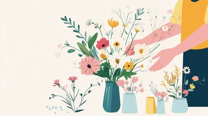 Arranging a Bouquet of Colorful Wildflowers