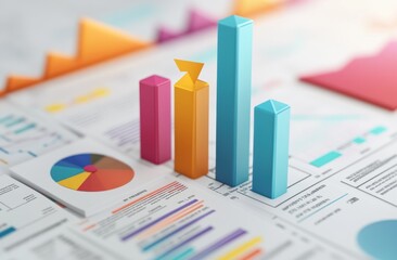 Financial Growth and Progress Represented by Colorful Bar Graph on Documents