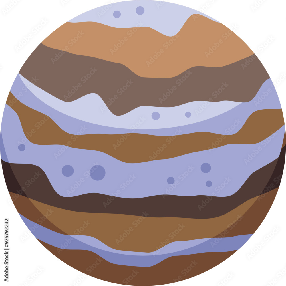 Poster jupiter planet is rotating showing the great red spot in a flat cartoon style