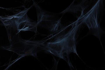 A haunting web of delicate strands glistening in the dark, creating an enchanting atmosphere in an abandoned space during the quiet hours of the night. Halloween background, copy space.