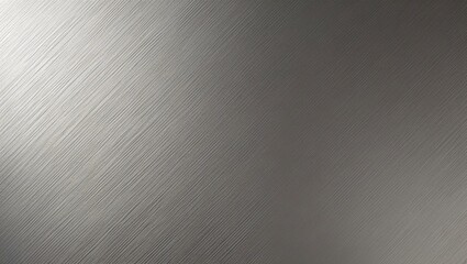 Close-up of metallic surface with brushed texture, diagonal lines, silver-gray gradient, glossy appearance, full-frame shot, no borders, generative ai