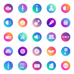 Car service vector icons on color gradient rounds isolated on white background. Car service icons set for web and ui design