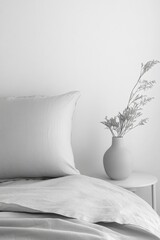 Soft Cozy Gray Cotton Sateen Pillow in Hazy Minimalist Bedroom Setting