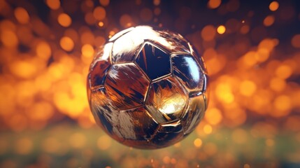 Golden Soccer Ball with Bokeh Background
