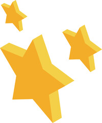 Three dimensional yellow stars are floating on a white background