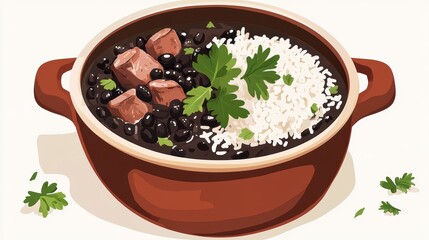 Brazilian Black Bean Stew with Rice and Parsley