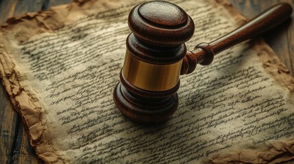 Obraz premium legal document with a gavel on top symbolizing justice and law with a focus on courtroom decisions and judicial authority