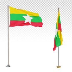 Mayanmer flag in the blue sky. Mayanmer 3d flag floating in the wind with a blue sky in the background